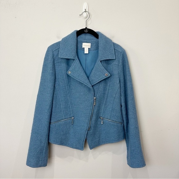 Chicos Boiled Wool Motorcycle Jacket Blue Silver - Picture 5 of 9